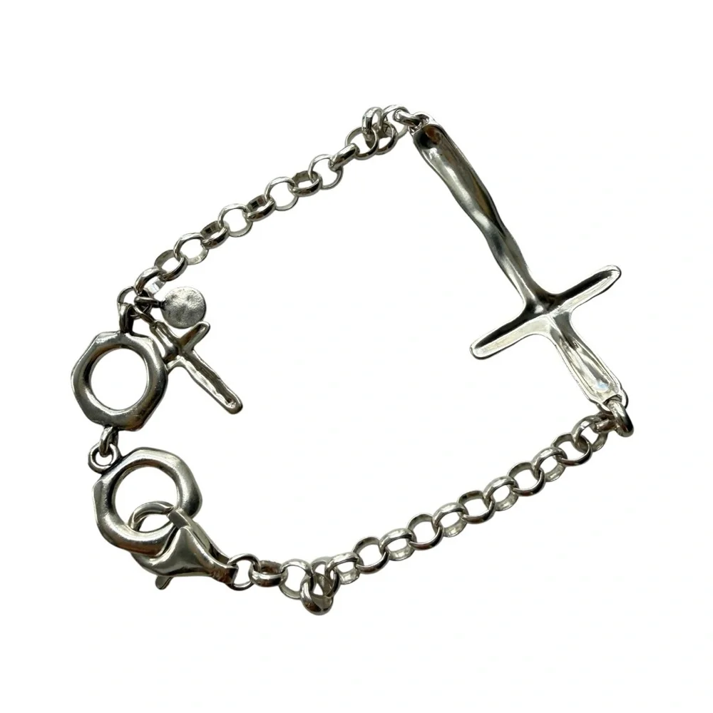 Silpada 925 Sterling Silver In Good Faith Hammered Link Cross Bracelet religious - Picture 3 of 4